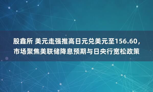 股鑫所 美元走强推高日元兑美元至156.60，市场聚焦美联储降息预期与日央行宽松政策